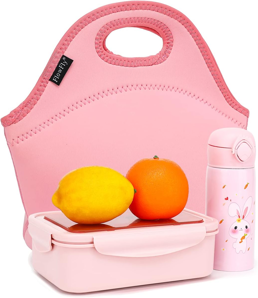 FlowFly Neoprene kids Lunch box Insulated Soft Bag Mini Cooler Thermal Meal Tote Kit for Boys, Girls,Men,Women,School,Work, Office,Black