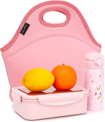 FlowFly Neoprene kids Lunch box Insulated Soft Bag Mini Cooler Thermal Meal Tote Kit for Boys, Girls,Men,Women,School,Work, Office,Black