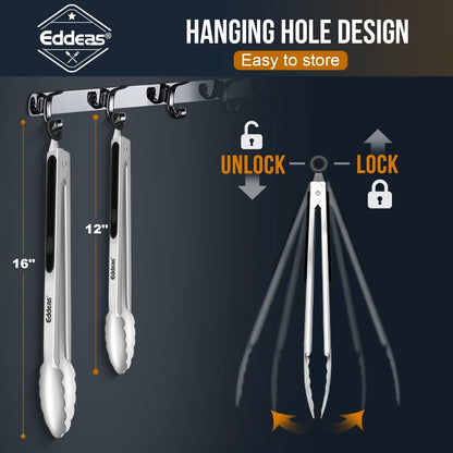 Eddeas Kitchen Tweezers Tongs, Cooking Tweezers Stainless Steel - 3 Size 12'' 10'' & 8 inch Ideal for Meat, pasta, plating and pinching delicate small pieces of food, Set of 3