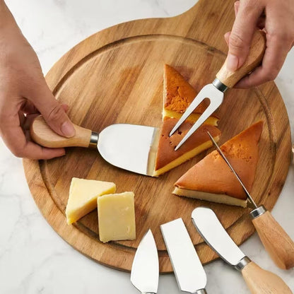 6 Pcs Cheese Knives Set with Wooden Handle, Mini Steel Stainless Cheese knife set for Charcuterie and Cheese spread, Perfect for Cheese Slicer and Butter Cutter