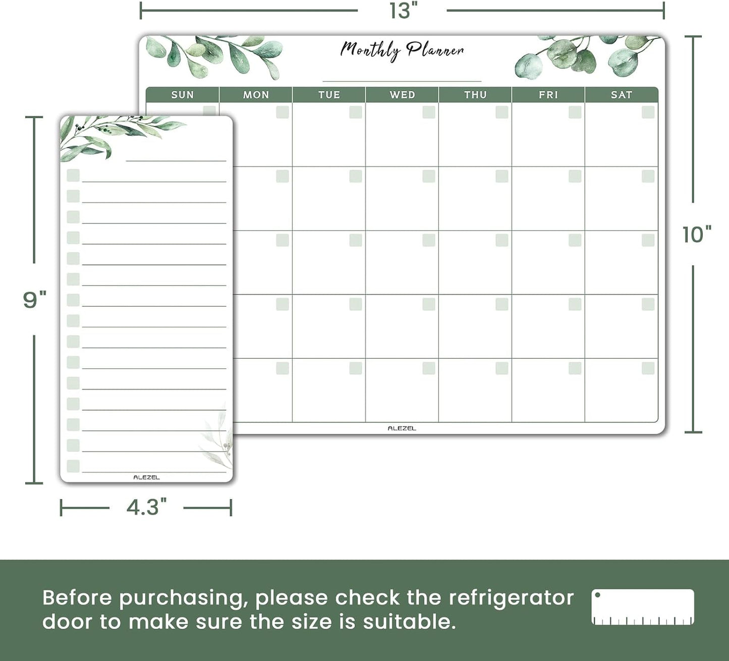 ALEZEL Magnetic Dry Erase Refrigerator Calendar, Dry Erase Calendar White Board Set for Fridge - Magnetic Monthly & Weekly Planner with List Board, 4 Markers + Eraser