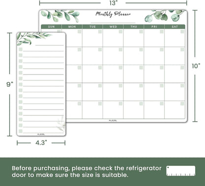 ALEZEL Magnetic Dry Erase Refrigerator Calendar, Dry Erase Calendar White Board Set for Fridge - Magnetic Monthly & Weekly Planner with List Board, 4 Markers + Eraser