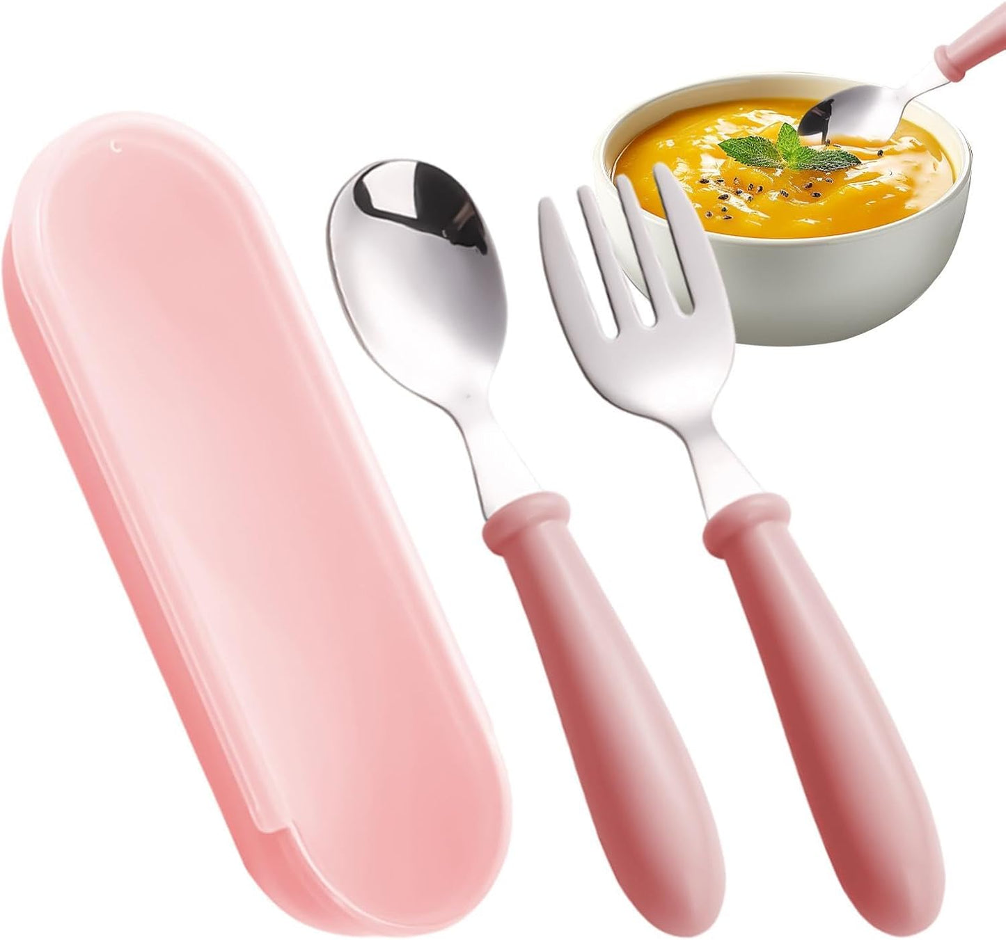 Kids Utensils,Dishwasher Safe Fork Spoon with Case - Stainless Steel Kids Silverware Set,for Home School Lunch Travel Dining Outdoor Eating Feeding Daycare Kitchen Camping Picnic