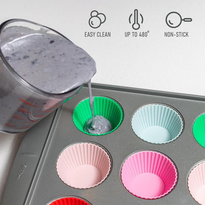 24 Pack Silicone Cupcake Baking Cups - Heavy Duty Cupcake Liners, Non-stick and Dishwasher Safe Silicone Baking Liners, Non-toxic Muffin Liners by Tacken