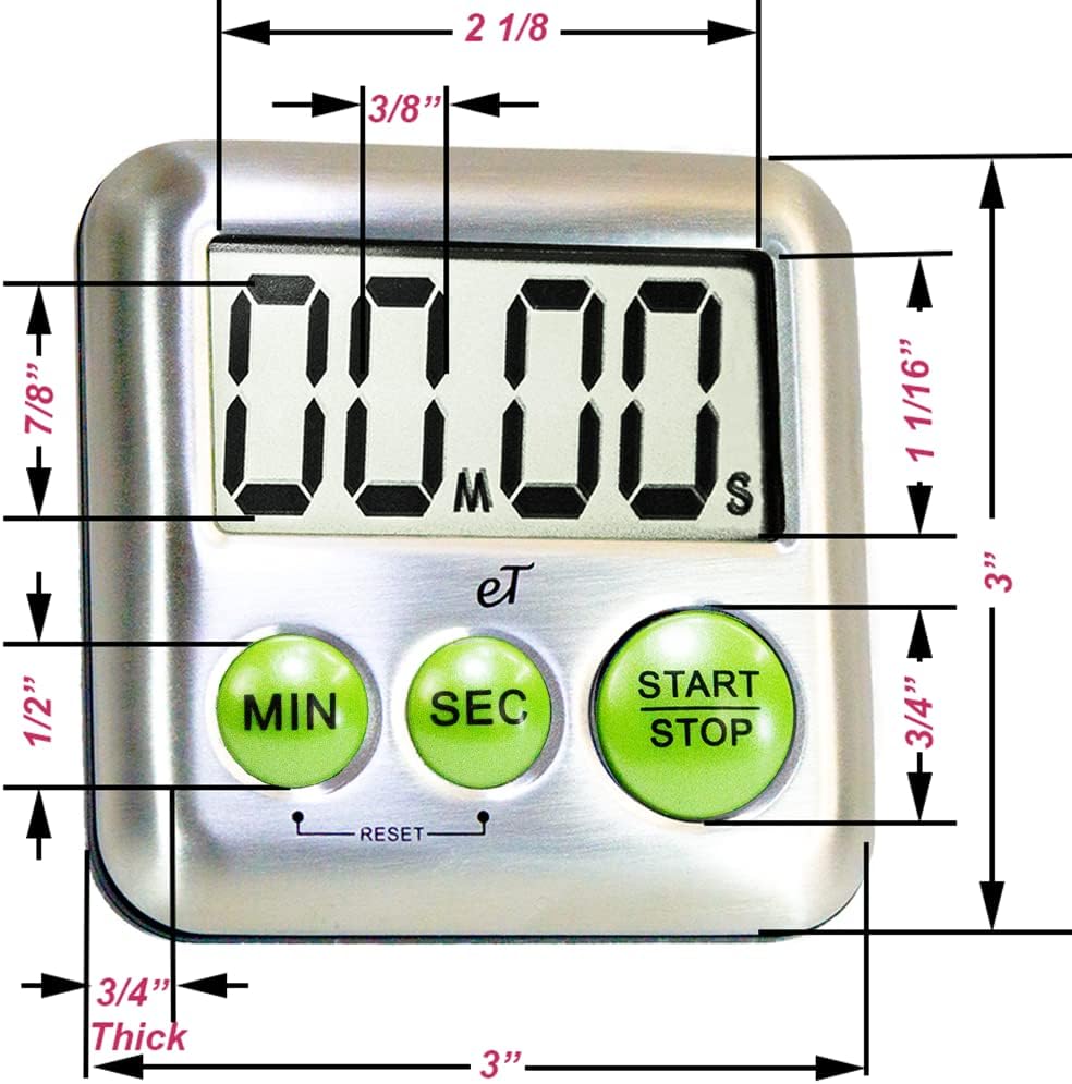 Elegant Digital Kitchen Timer Stainless Steel - Loud Alarm Model eT24 Plum