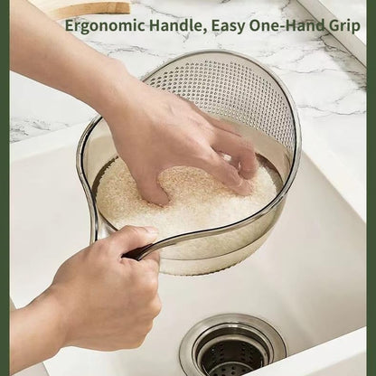2-Pack Rice Washer Strainer, 9x5 Inch BPA-Free Plastic with Fine Holes & Ergonomic Handle, Multifunctional Fruit & Vegetable Washing Bowl, Compact, Lightweight, for Efficient Draining & Rinsing