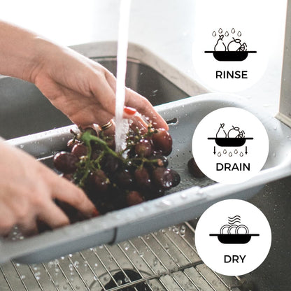 Collapsible Multi-purpose Colander - Over the sink strainer basket - Wash, Drain and Dry - Extendable 14.5-19.5 in -Teal