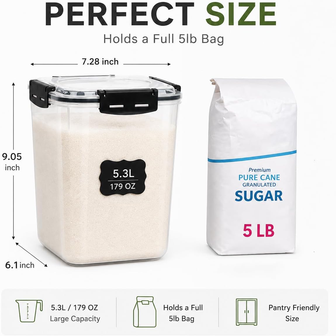 CASA LINGO Airtight Food Storage Containers with Lids Plastic 5.3L Set of 4 | Large Pantry Organization and Storage for Flour Sugar Dry Food Cereal, Kitchen Food Storage Containers, BPA Free