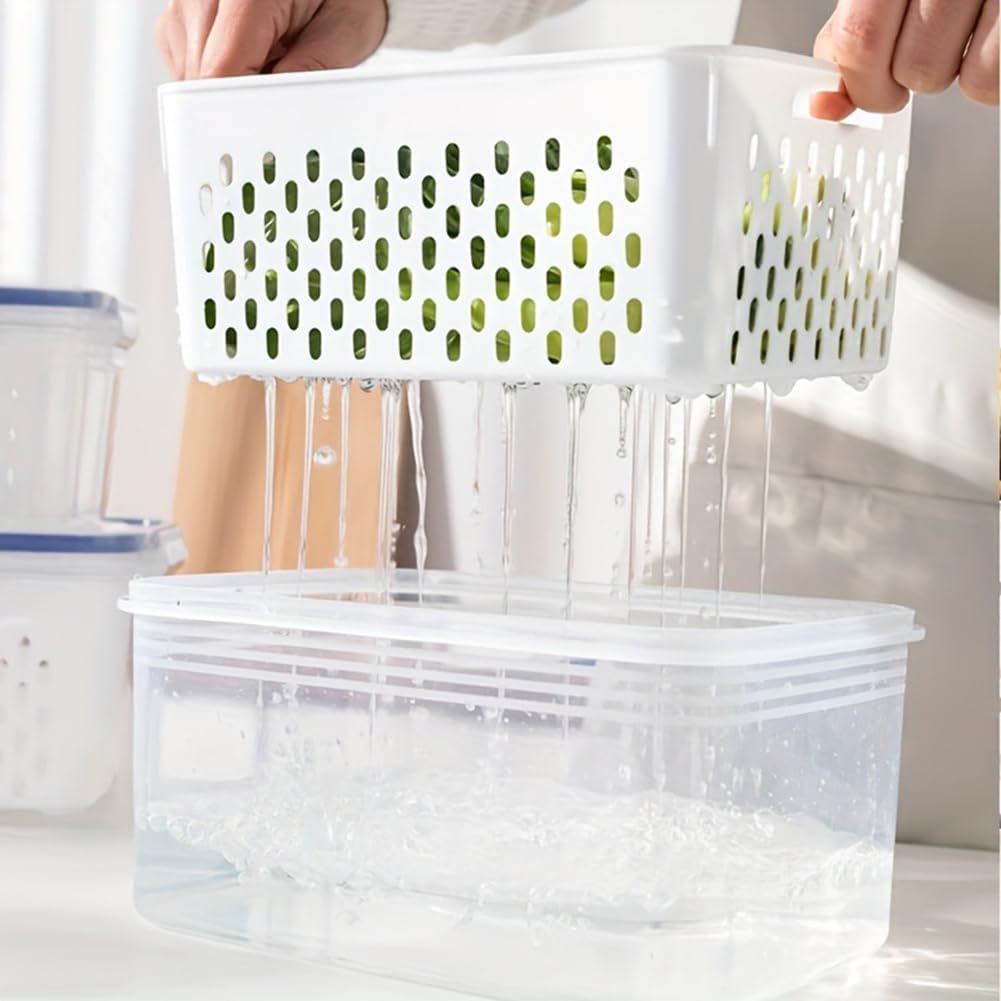 2 Pcs Fruit Storage Containers for Fridge with Removable Colander & Lid