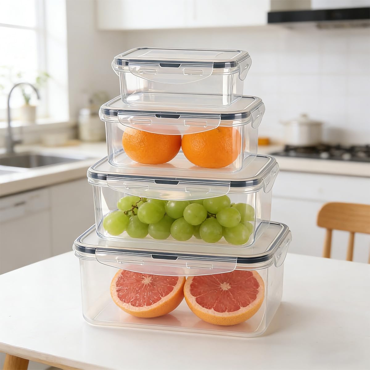 4 Pcs Food Storage Containers with Lids Airtight, 4 Sizes Sets(74oz+40.5oz+20oz+10oz), Plastic Meal Prep Containers, Dishwasher & Microwave & Refrigerator Safe, for Meal Prep & Freezer, Rectangular