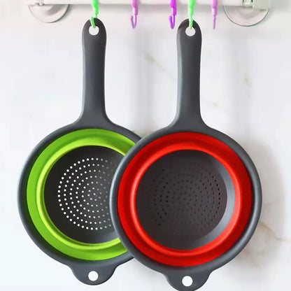 Kitchen Collapsible Colanders Set,Collapsible Colanders with Handles,Dishwasher Safe,Space-Saver Folding Strainer Colander for Draining Pasta Vegetable Fruits (Red)