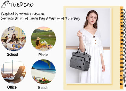 TuErCao Small Lunch Bag Lightweight Insulated Lunch Box for Women Work Portable Soft Cooler for Picnic Travel Road Trips, Loncheras para Mujer, Black