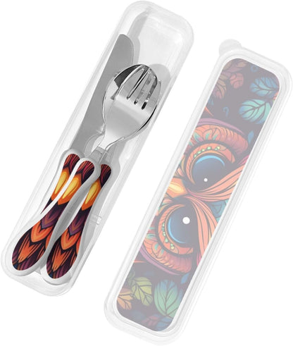 3-Piece Kids Silverware Set With Storage Case, Stainless Steel Reusable Children Safe Knife Spoon Fork Set Sugar Skulls Children Flatware Set For Kids Lunch Box