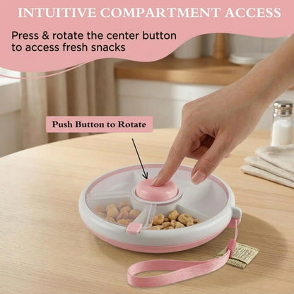 Proudy Portable Snack Spinner Bundle, Food Storage Container, Spinner Box with Rotating Storage, Reusable Kids Snack Container with 5 Compartment Dispenser and Lid, Spinner Box (Light Green)