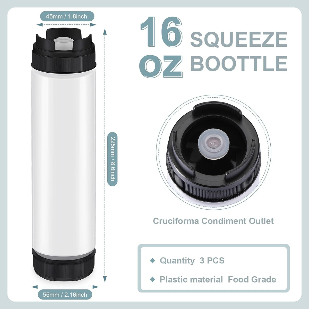 Sabary 3 Pcs 16 oz Inverted Condiment Squeeze Bottles for Sauces, Black