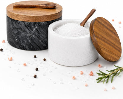 Marble Salt Cellar with Lid & Spoon, Salt Container, Salt Holder