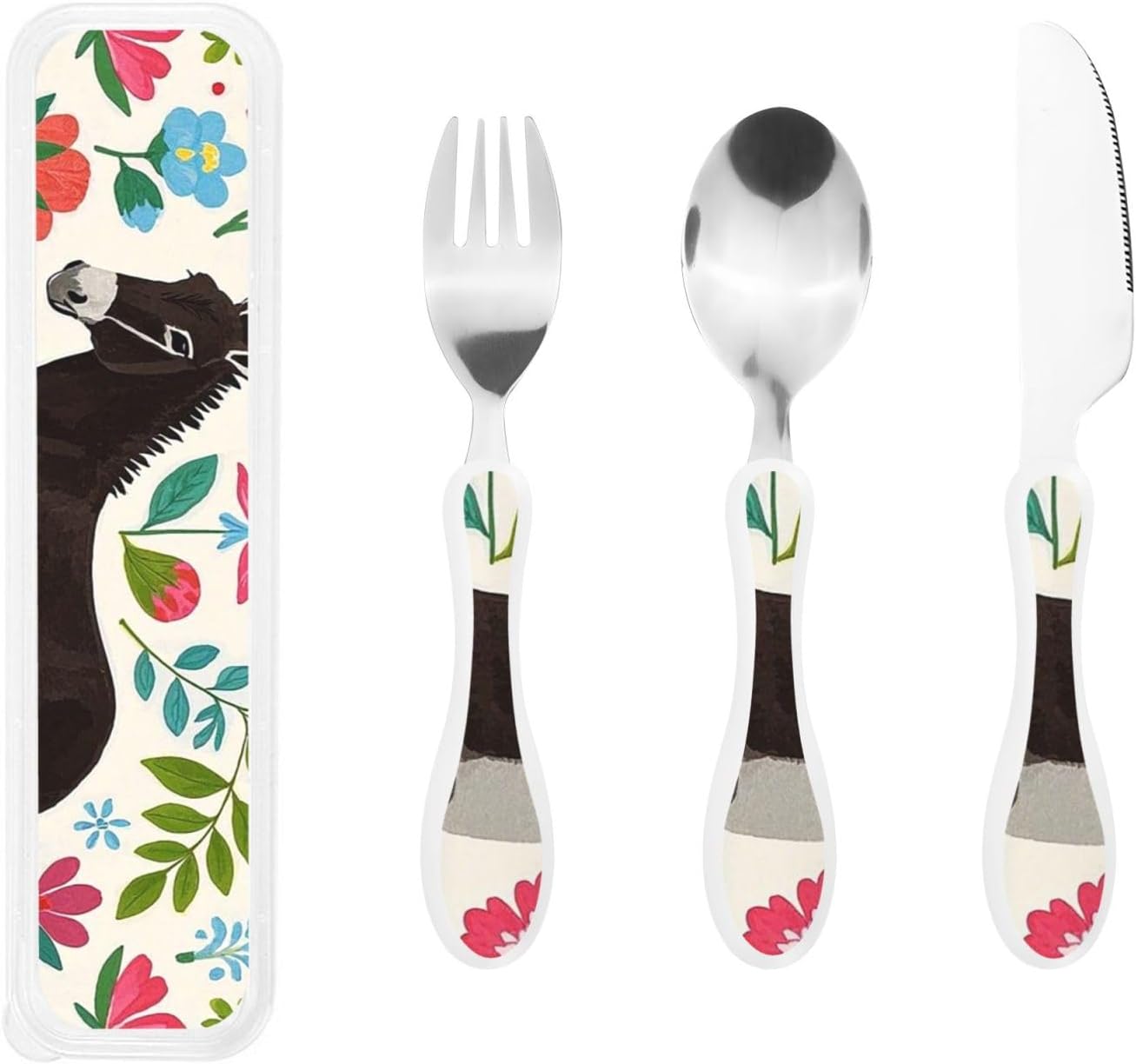 3-Piece Kids Silverware Set With Storage Case, Stainless Steel Reusable Children Safe Knife Spoon Fork Set Dreamy Jellyfish Print Children Flatware Set For Kids Lunch Box