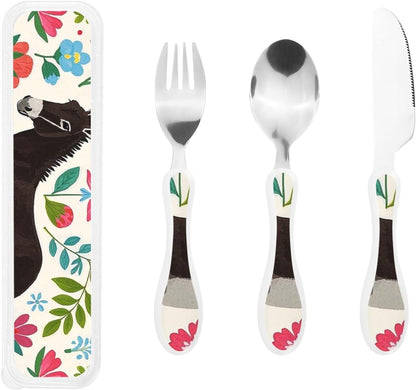 3-Piece Kids Silverware Set With Storage Case, Stainless Steel Reusable Children Safe Knife Spoon Fork Set Dreamy Jellyfish Print Children Flatware Set For Kids Lunch Box