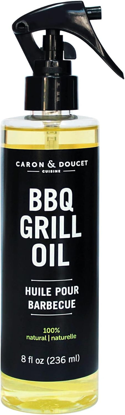 CARON & DOUCET - BBQ Grill Cleaner Oil | 100% Plant-Based & Vegan | Best for Cleaning Barbeque Grills & Grates | Use with Wooden Scrapers, Brushes, Accessories & Tools | Great Gift for Dad! (2X 8oz)