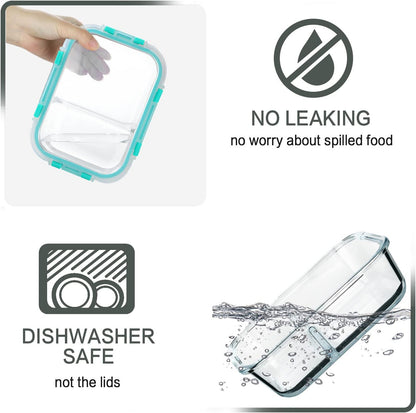 M MCIRCO [10-Pack,30 Oz Glass Meal Prep Containers 2 Compartments Airtight Lunch Bento Boxes with Lids, Glass Food Storage Containers, Microwave, Oven, Freezer and Dishwasher, White