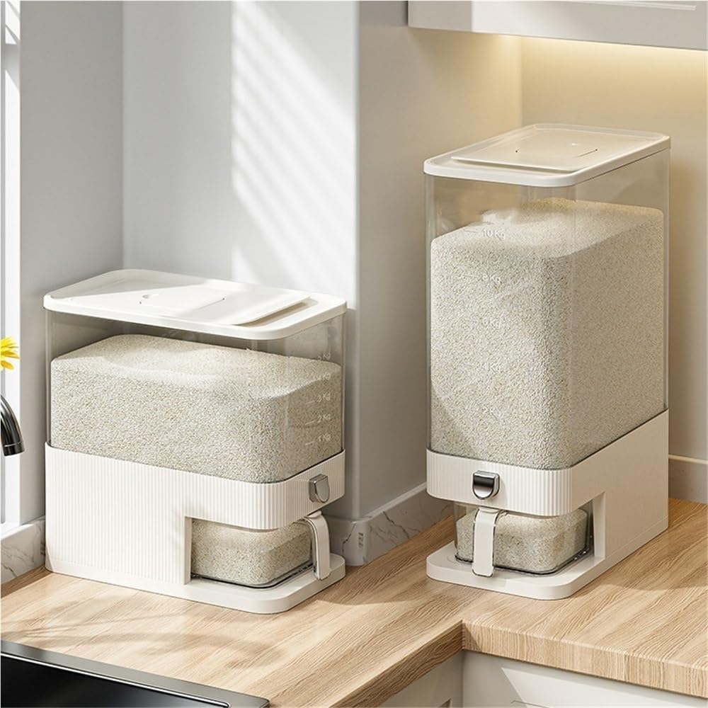 22 lbs Large Capacity Rice Dispenser with Airtight Lid, Multipurpose Rice Storage Container Measuring Cup for Kitchen, Rice, Soybean Corn(Purple)