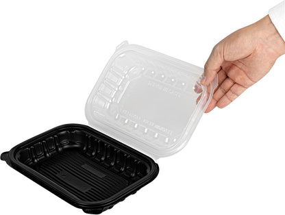 Thermo Tek 40 Ounce Clamshell Containers, 50 Disposable Take Out Boxes - 3 Compartments, Ventilated Lids, Black Plastic Meal Prep Containers, Microwavable, For Pasta Or Salads - Restaurantware