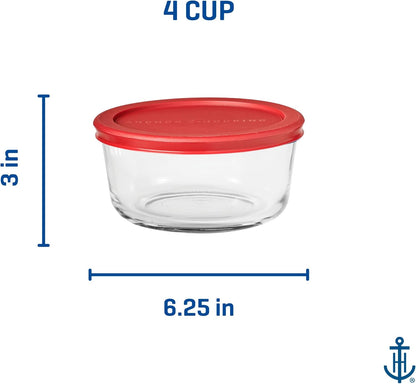 Anchor Hocking 2 Cup Glass Storage Containers with Lids, Set of 4 Glass Food Storage Containers with Mint SnugFit Lids