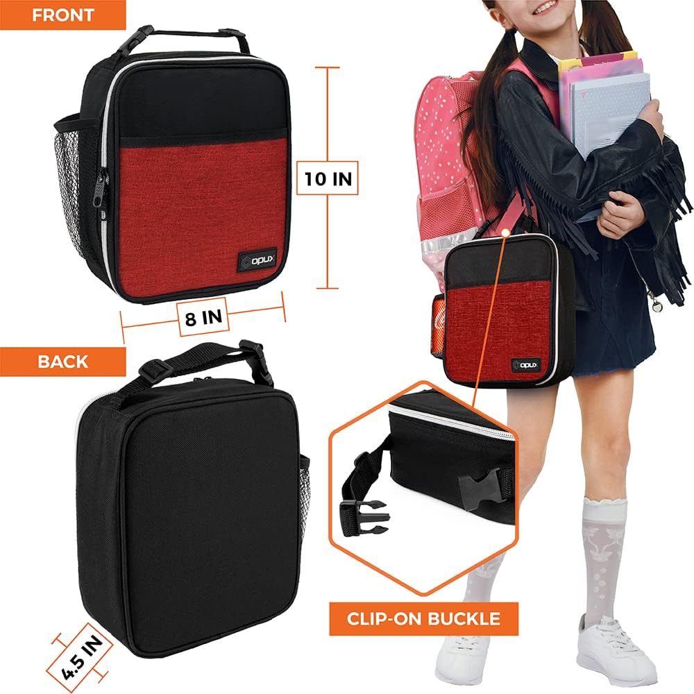 opux Premium Insulated Lunch Box, Soft School Lunch Bag for Kids Boys Girls, Leakproof Small Lunch Pail Men Women Work, Reusable Compact Cooler Tote Lunchbox for Office Adult, Black