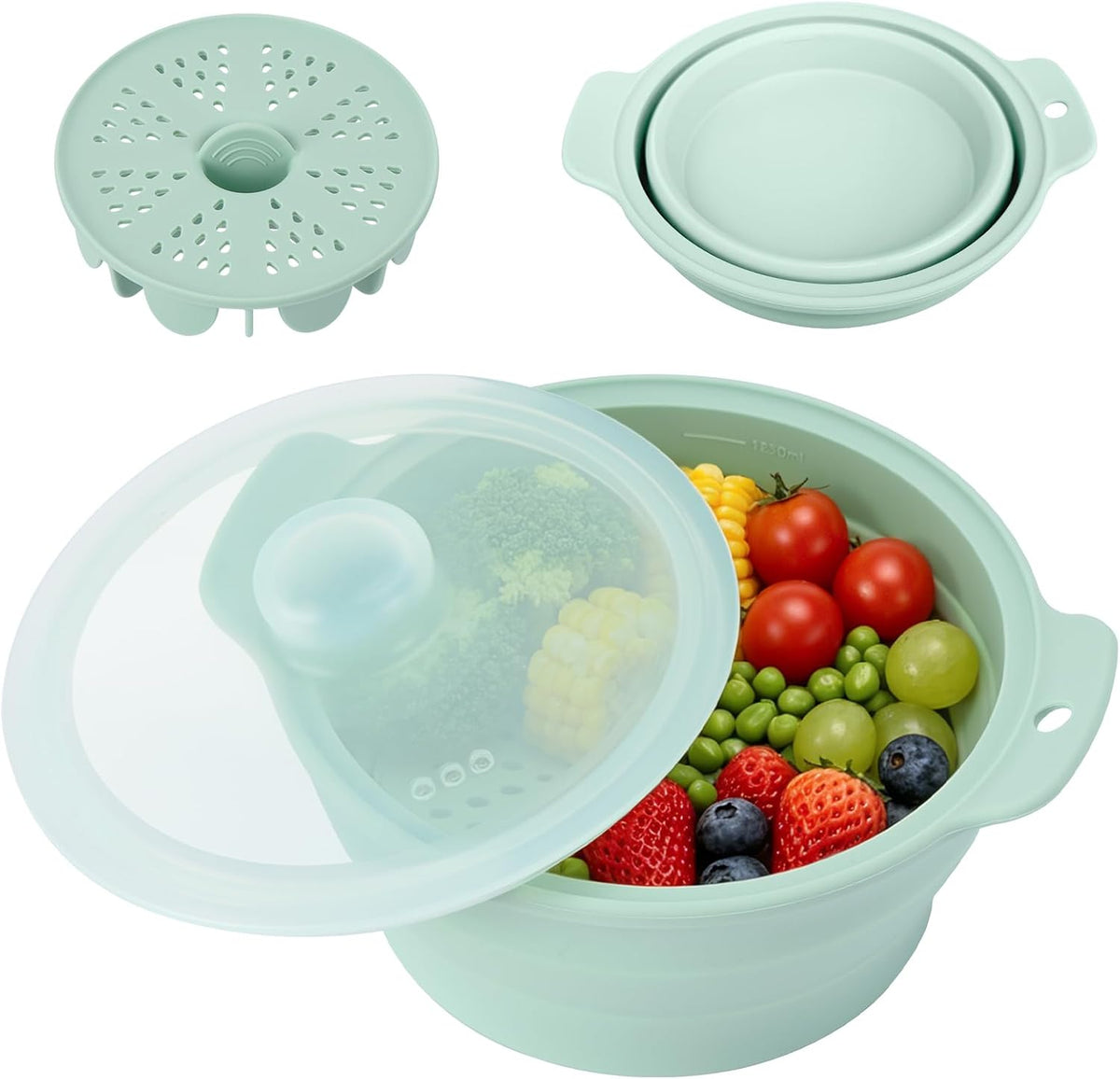 42oz Upgraded Silicone Foldable Microwave Steamer (Light Green)