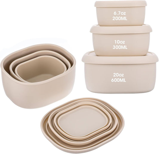 Set of 3 Silicone Food Storage Containers, Nesting Silicone Food Containers With Lids, Reusable Lunch Box Bento, Dishwasher Microwave Oven Freezer Safe(6.7 Oz, 10 Oz, 20 Oz), Milky White