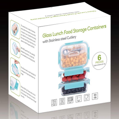 Large Glass Food Storage With Locking Lids - Bento Box Lunch and Meal Prep Containers [3-Pack, 36 OZ]