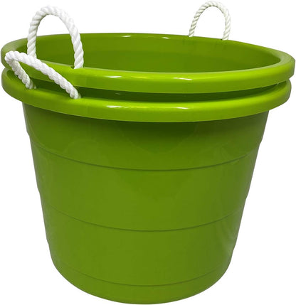 HOMZ 2-Pack Utility Tub, Large Plastic Storage Bucket with Rope Handles, 17 Gallon, Black - Portable Indoor and Outdoor Buckets for Kitchen, Laundry, Garden, Bathroom, and Garage Organization