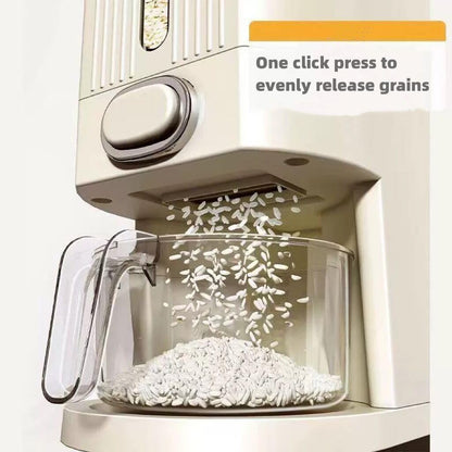 IEEK 25 Lbs Rice Dispenser, Large Cereal Dry Food Storage Containers with Measuring Cup and Lid,Moisture Proof Airtight Food Dispenser Bucket for Rice,Corn,Coffee Bean,Grain,Soybean and Oatmeal,White