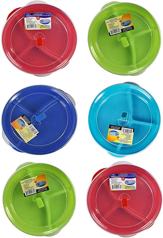 Black Duck Brand Set of 6 Assorted Microwave Food Storage Tray Containers - 3 Section/Compartment Divided Plates w/Vented Lid (6 Assorted Plates)