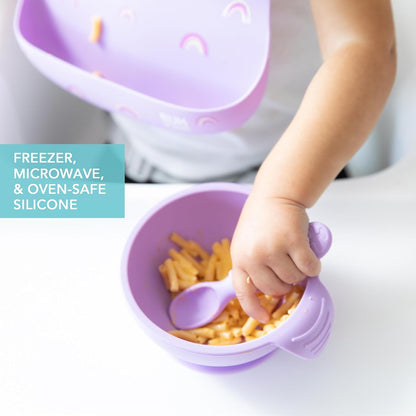 Bumkins Baby Bowl, Silicone Feeding Set with Suction for Baby and Toddler, Includes Spoon and Lid, First Feeding Set, Training Essentials for Baby Led Weaning for Babies 4 Months Up, Sage