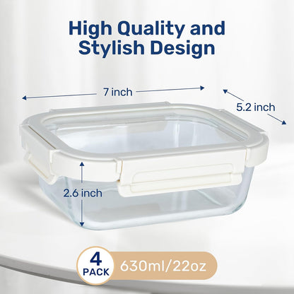 Miibox Food Meal Prep Containers with Exclusive Glass Lids, Glass Storage Containers with Lids, BPA-Free, Glass Lunch Boxes for Lunch, Pantry Organizers and Storage, Freezer to Oven Safe, Leak Proof