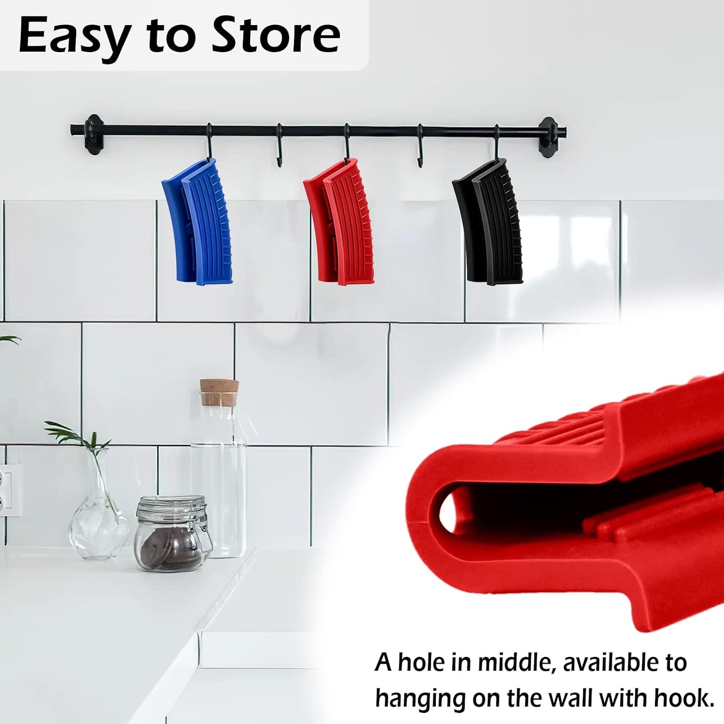 Silicone Assist Handle Holder, Hot Skillet Handle Covers Pot Grip Handle Sleeve Cast Iron Skillets Non-Slip Heat Resistant Pan Grip Cover for Cast Iron Woks Frying Pans Griddles Skillets (Red)