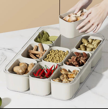 Snackle Box Container, 8 Compartments Divided Serving Tray with Lid and Handle, Portable Snack Box Containers for Veggie Tray Charcuterie Boxes Fruit Storage Candy Organizer (8 Compartments)