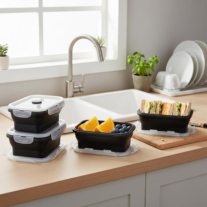 Collapsible Silicone Food Storage Containers Set with Lid & Air Vent,Foldable Lunch Containers(4PCS,Blue,27oz)