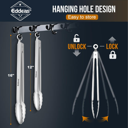 Eddeas Kitchen Tweezers Tongs, Cooking Tweezers Stainless Steel - 3 Size 12'' 10'' & 8 inch Ideal for Meat, pasta, plating and pinching delicate small pieces of food, Set of 3