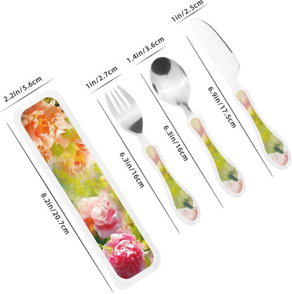 3-Piece Kids Silverware Set With Storage Case, Stainless Steel Reusable Children Safe Knife Spoon Fork Set Blue Eyed Dog Children Flatware Set For Kids Lunch Box
