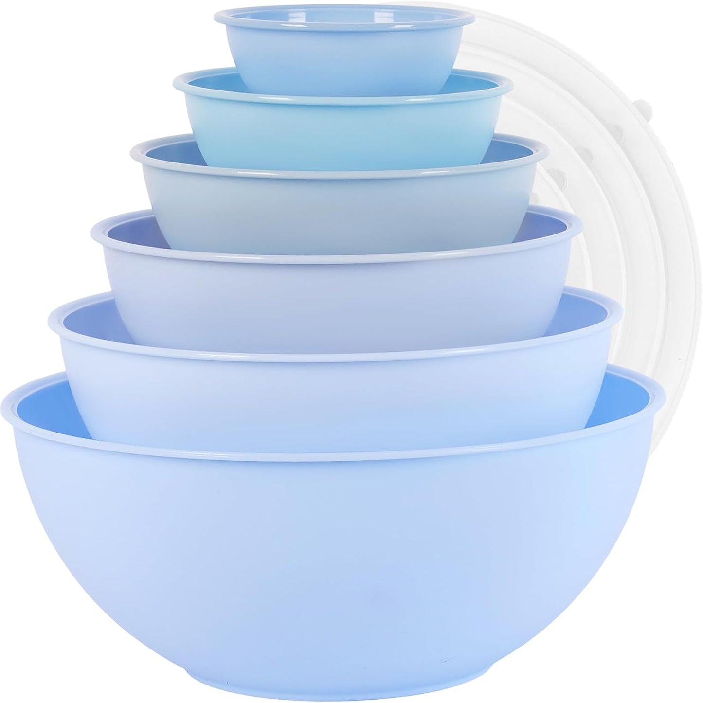 BoxedHome BPA Free Plastic Round Mixing Bowl with Lids, 12 Pack Nesting Bowls with Lids Set, Microwave and Dishwasher Safe Prep & Serving Bowls Great for Mixing, Baking, Serving (pinkish green, 12pcs)