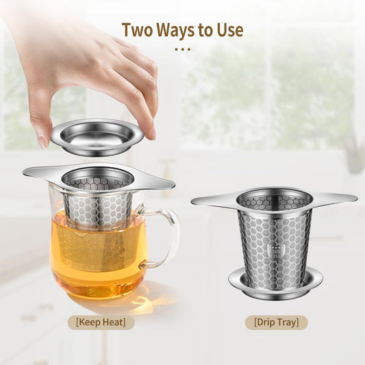 Tea Infuser Strainers, 316 Stainless Steel Loose Leaf Tea Strainer Stepper with Double Handles, Extra Fine Mesh Ball Infusers, Diffuser Holder Filter for Mugs