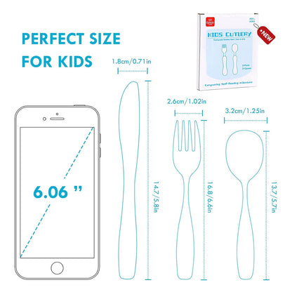 Lehoo Castle 6 Pieces Toddler Utensils, Kids Silverware for 2 3 4 Years Old, Stainless Steel Fork and Spoon Set with Plastic Handle, Safe Toddler Cutlery (Dinosaur)