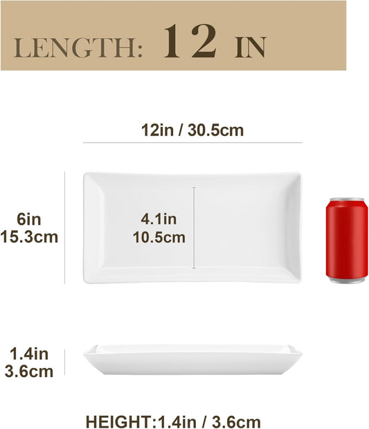MALACASA Serving Platters Set of 4, Ceramic Serving Platters and Trays for Serving Food, Rectangular Serving Trays for Party, Large Serving Plates, Party Serving Trays and Platters - 14 Inch, White