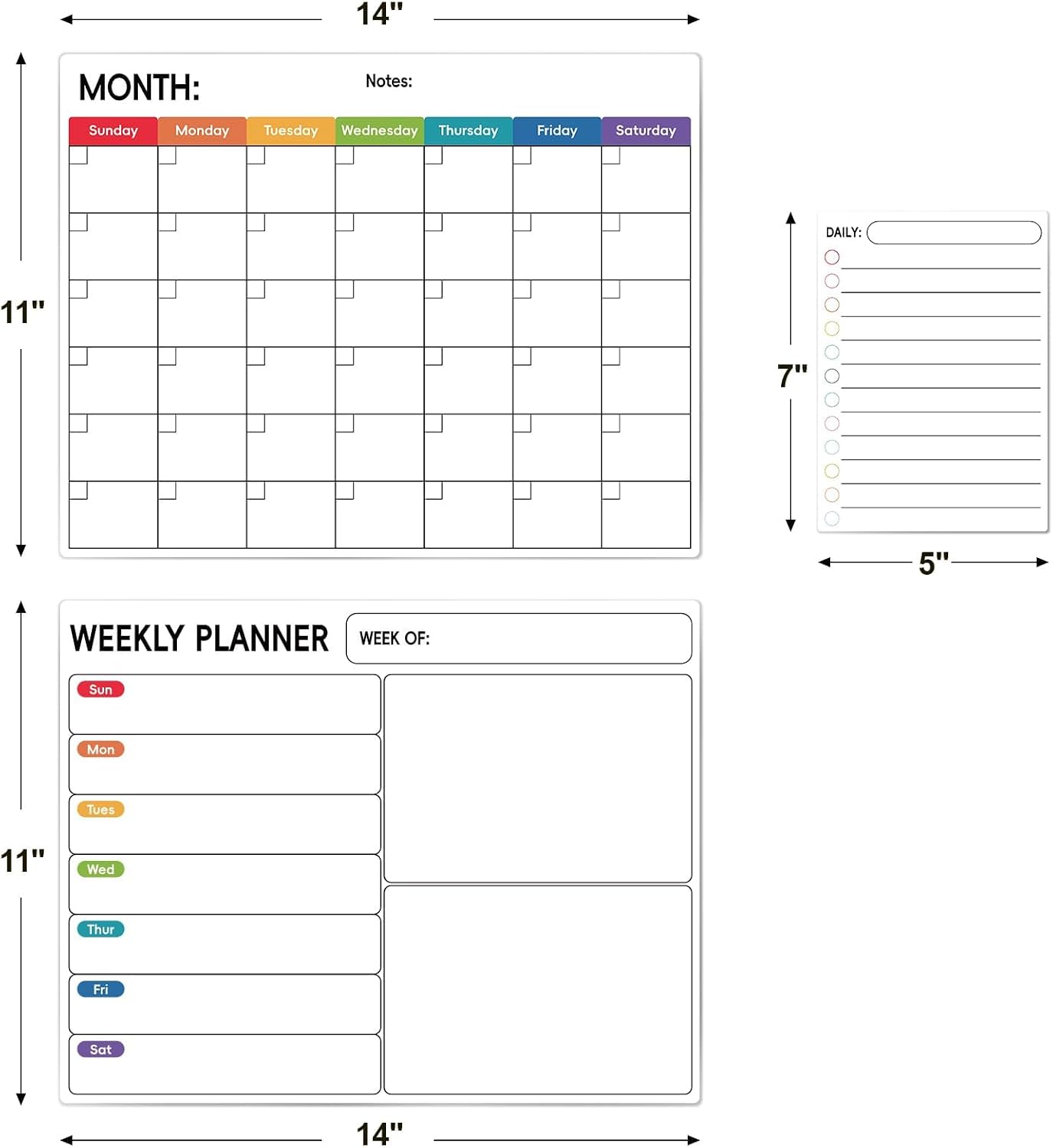 LANDNEOO Magnetic Dry Erase Calendar for Refrigerator, 3 Pack-Monthly, Weekly, Daily Magnet Fridge Whiteboard Planner for Chore Chart, Menu, To Do List, 14"X11", w/ 6 Markers, Style 2