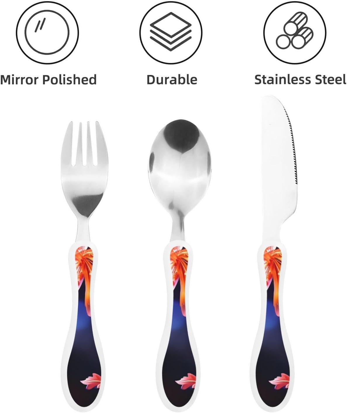 3-Piece Kids Silverware Set With Storage Case, Stainless Steel Reusable Children Safe Knife Spoon Fork Set Airplane Sunset Children Flatware Set For Kids Lunch Box