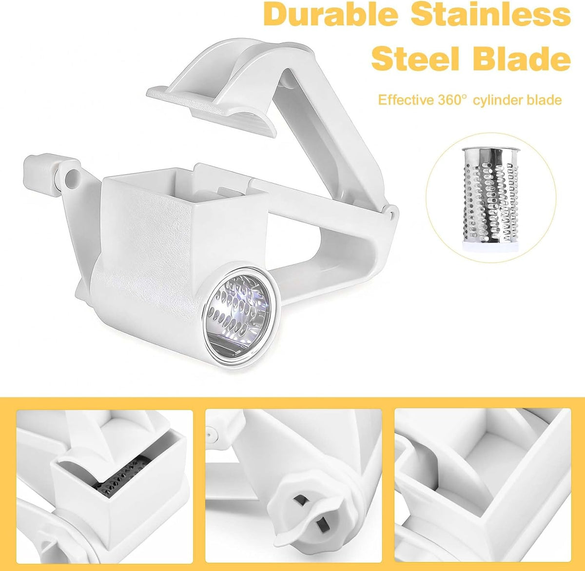 Handheld Parmesan Cheese Grater with Stainless Steel Rotary Drums