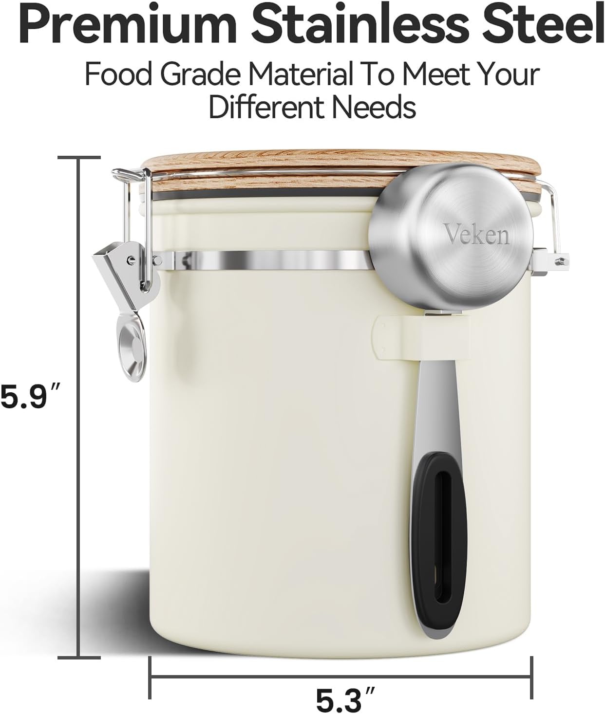 Veken Coffee Canister with Window, Family Choice Awards Winner, Airtight Stainless Steel Home Kitchen Food Storage Container with Lids for Grounds, Beans, Tea, Flour,Cereal,Sugar Jars,Scoop,16OZ,Black