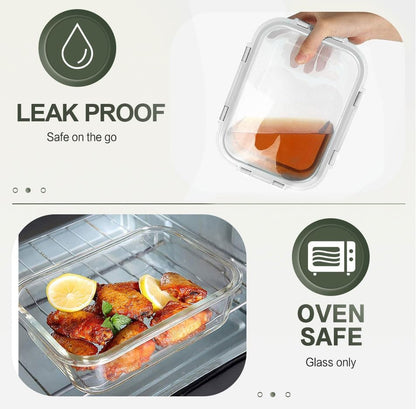 KOMUEE 10 Packs 30 oz Glass Meal Prep Containers,Glass Food Storage Containers with Lids,Airtight Lunch Bento Boxes,Microwave,Freezer and Dishwasher,Gray